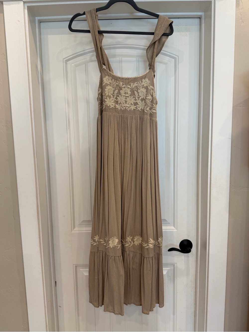 In Bloom Taupe Embroidered Floral Maxi Dress - Picture 2 of 5